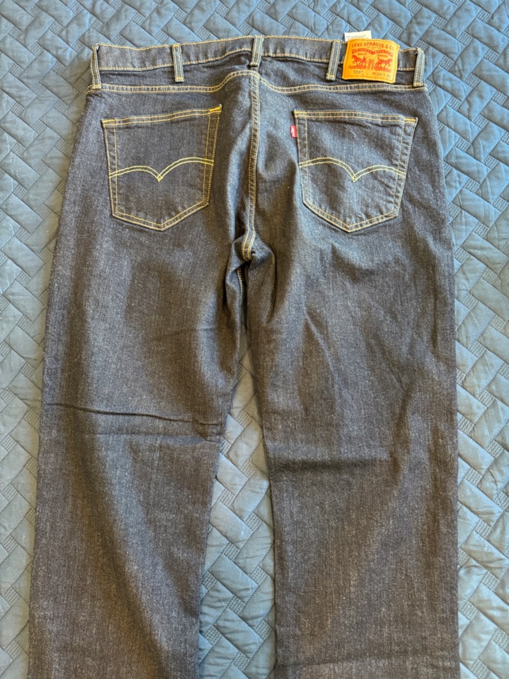 Levi's Men's Dark Blue Straight Jeans with Yellow Stitching